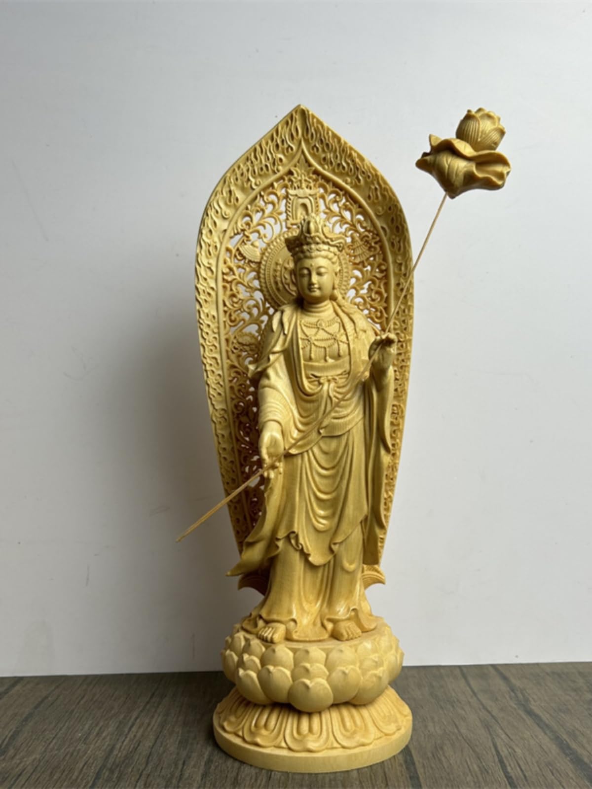 新品桧木 観音勢至 27cm 仏像木彫り